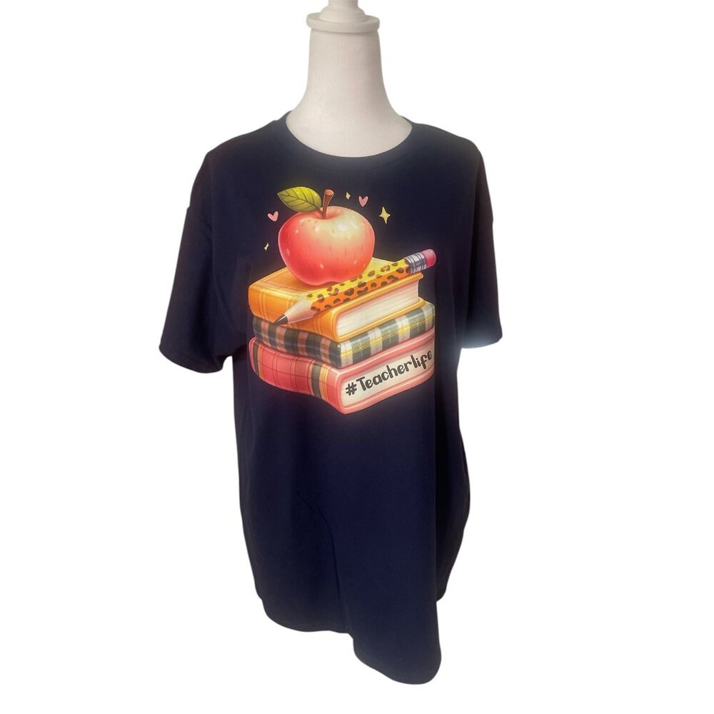 Gildan New Adult  Large Blue Short Sleeve  T Shirt  With DTF( Teacher Life)